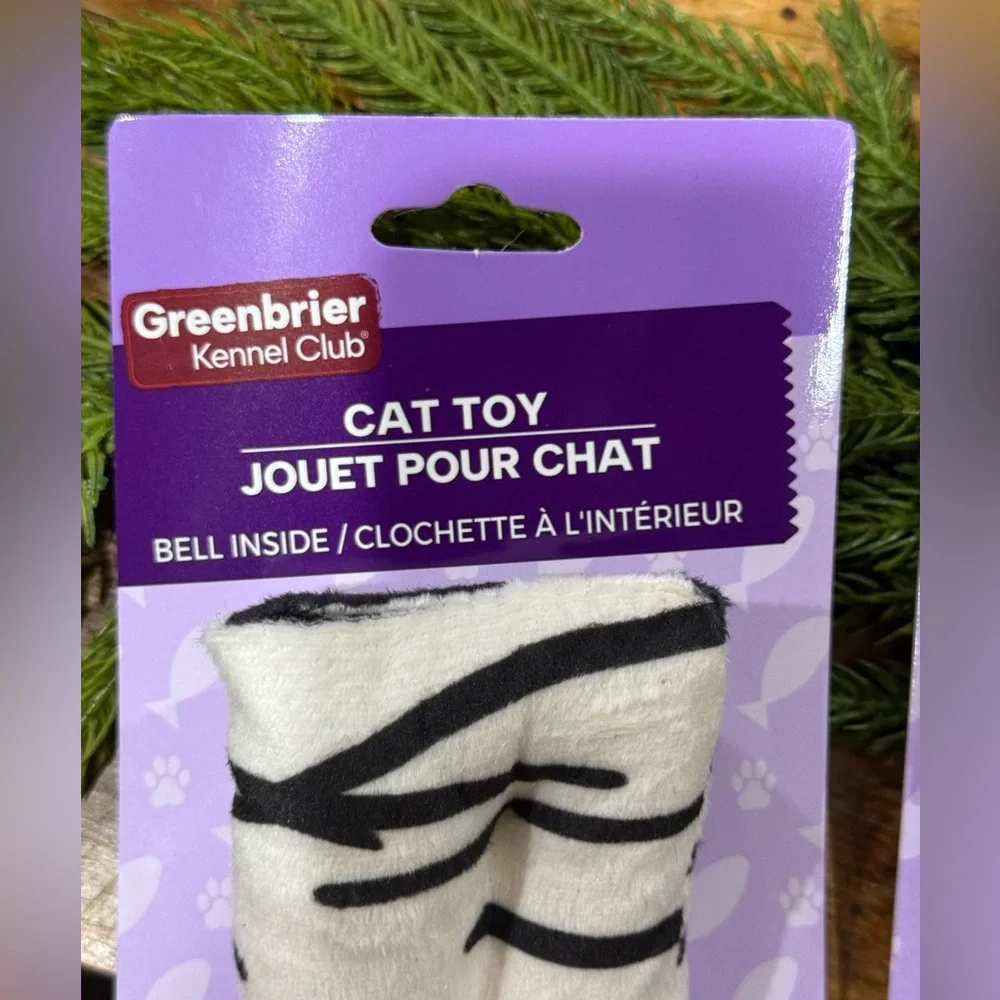 Zebra Print Cat Toy and Black Bow Collar